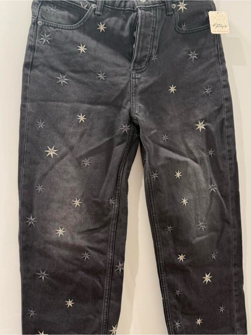 Free People Black Jeans with Star Embroidery